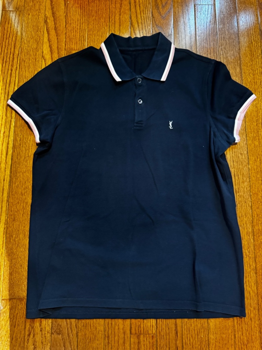 Yves Saint Laurent Navy Polo Shirt with Pink Trim